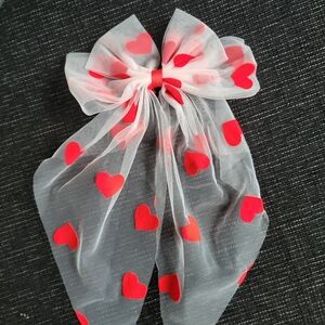 Valentines Bow with Red Heart Accents